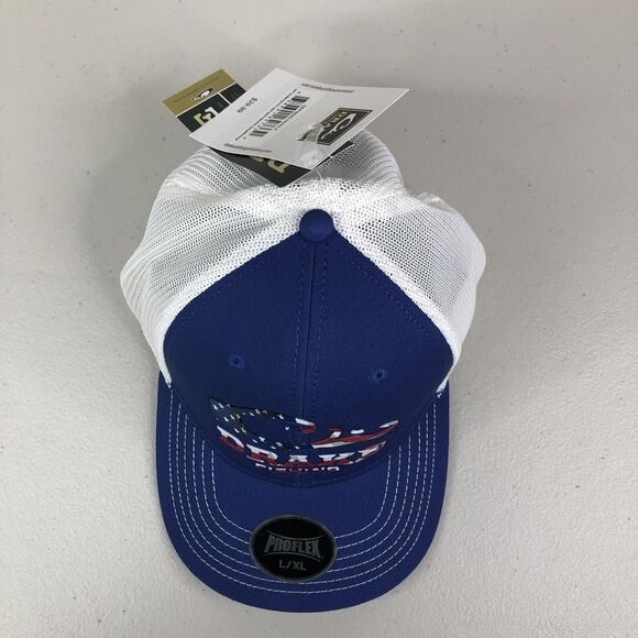 Drake DPF Fishing Hat Blue Mens L/XL Stretch Fit Ball Cap USA Flag Logo New NWT - Picture 6 of 8